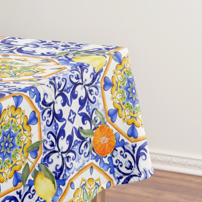 Blaue Fliesen, sizilianisch, majolica, Mosaikkunst Tischdecke (Beispiel)