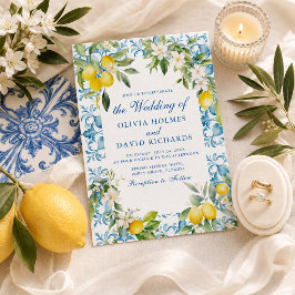 Blaue Fliesen und Lemon Wedding Einladung