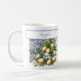Blaue Fliesen und Zitronen | Ihr Name Kaffeetasse