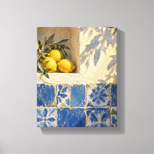 Blaue Fliesen und Zitronenschatten - Mediterrane S Leinwanddruck