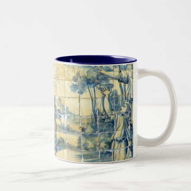 Blaue Fliesen (volles Bild) Zweifarbige Tasse (Rechts)