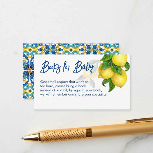 Blaue Fliesen Zitrone Amalfi Positano Anfrage Begleitkarte (Vorderseite/Rückseite Beispiel)