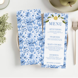 Blaue Fliesen Zitronenporzellan Hochzeitskarte