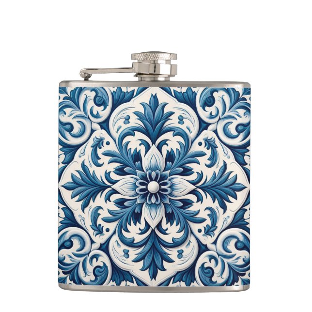 Blaue Fliesenflasche Flachmann (Vorderseite)