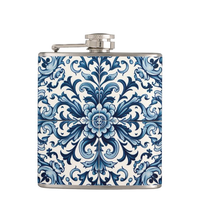 Blaue Fliesenflasche Flachmann (Vorderseite)