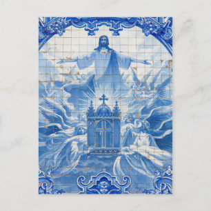 Blaue Fliesenmosaik von Jesus, Portugal Postkarte