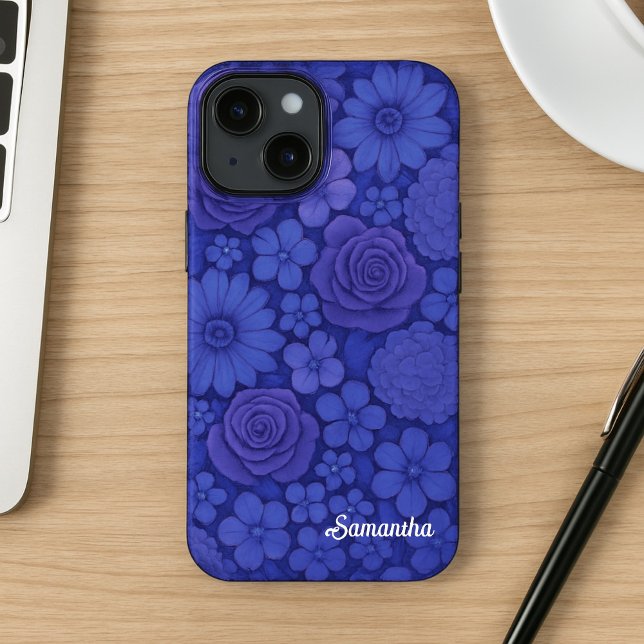 Blaue Flora Elegant Botanisch Case-Mate iPhone 14 Hülle (Von Creator hochgeladen)