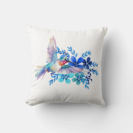 Blaue Flora Hummingbird Dekorative Wasserfarbe Kissen