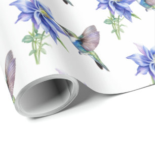 Blaue Flora Hummingbird-Wildblume Geschenkpapier