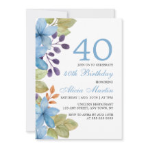 Blaue Flora jeden Alters zum Geburtstag Einladung
