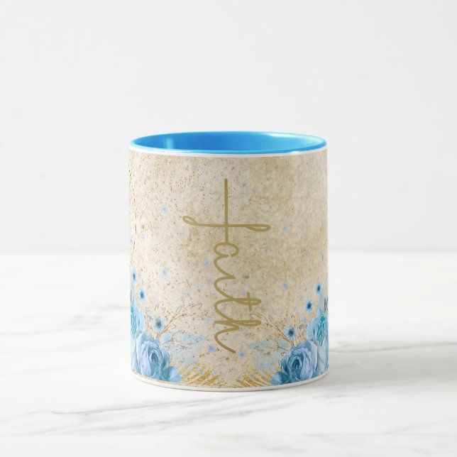 Blaue Flora mit Gold-Faith-Cross Tasse (Zentrum)