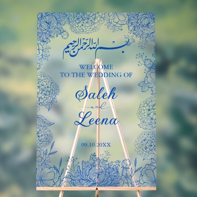 Blaue Flora Muslime - Willkommen Acrylschild (Neutral)