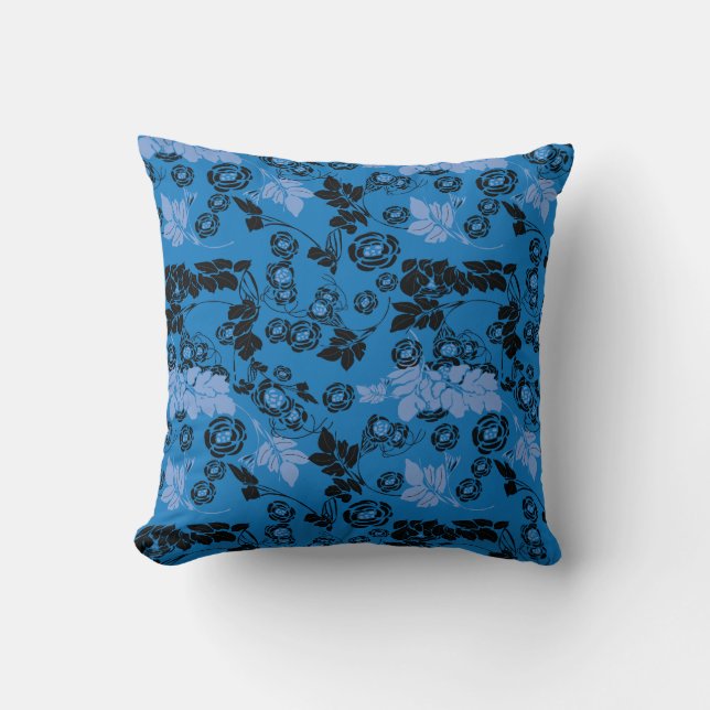 Blaue Flora-Muster Kissen (Vorderseite)