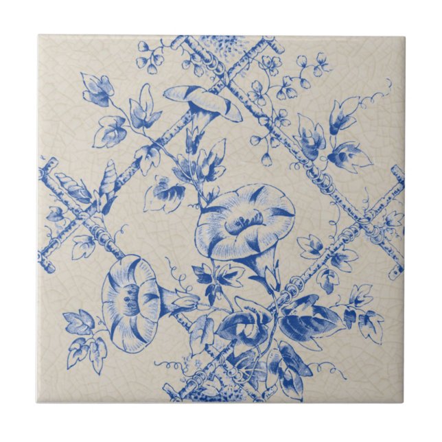 Blaue Flora Trellis Viktorianisch Reproduction Fliese (Vorderseite)