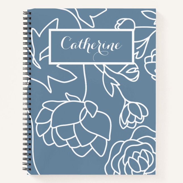 Blaue Flora und Blume Notizbuch (Vorderseite)