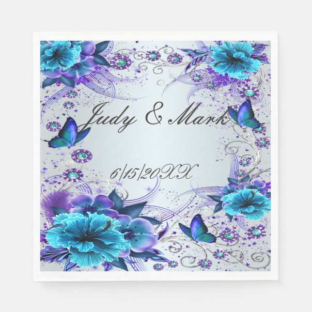 Blaue Flora und Schmetterlingspapiere Napkins Serviette (Vorderseite)