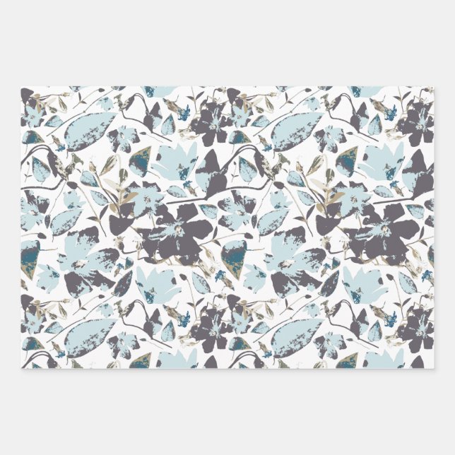 Blaue Flora Wasserfarbe Clematien Wein Geschenkpapier Set (Vorderseite)