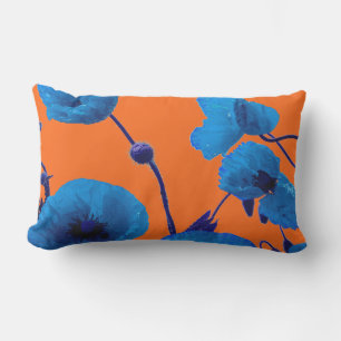 Blaue Flora Wasserfarbe Mohnblumen Blume Sommerson Kissen Für Draußen