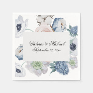 Blaue Flora Wasserfarbe Napkins Serviette