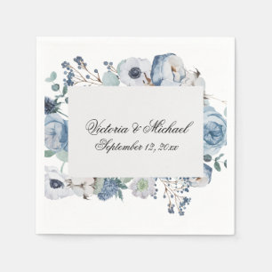 Blaue Flora Wasserfarbe Napkins Serviette
