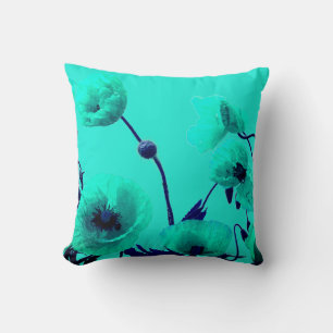 Blaue Flora Wasserfarbe Türkis Mohnblumen Blume Ar Kissen