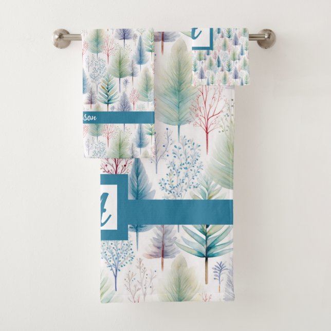 Blaue Flora Winterbaumwälder Badhandtuch Set (Insitu)