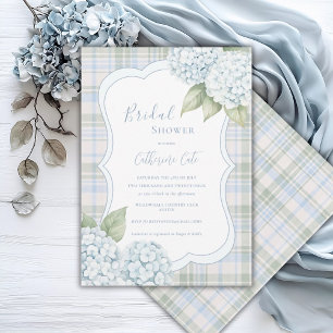 Blaue Floral Blaue Hortensien Karierte Brautparty Einladung