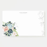 Blaue Floral-Blush-Notizkarte mitternachtsblau