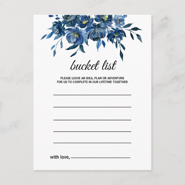 Blaue Floral Bucket List Cards Postkarte (Vorderseite)