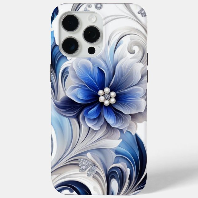 Blaue Floral Pastell Soft Design Case-Mate iPhone Hülle (Rückseite)