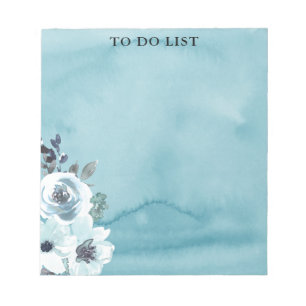 Blaue Floral Wasserfarbe zum Auflisten von Notepad Notizblock