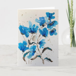 Blaue Floral Watercolor-Doodle-Karte Karte