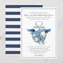 Blaue florale Anker-nautische Aquarell-Hochzeits-E
