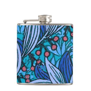 Blaue florale Antik Boho Modern Flachmann