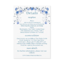 Blaue Florale Aquarell-Hochzeitsdetails-Einlegekar