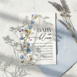 Blaue Florale Babyparty-Einladung, Baby in Blüte Einladung