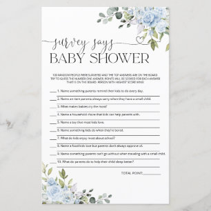 Blaue Florale Babyparty-Umfrage Sagt Spielkarte