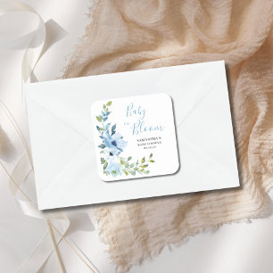 Blaue florale Babyshower zum Aufblühen Quadratischer Aufkleber