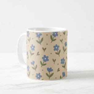 Blaue Florale Beige Botanische Retro-Muster-Kaffee Kaffeetasse