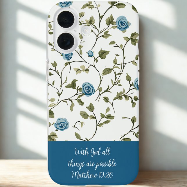 Blaue florale Bibel-Verse iPhone 16 Hülle (Von Creator hochgeladen)