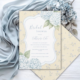 Blaue Florale Blaue Hortensie Gelbe Brautparty Einladung