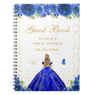 Blaue Florale Blondhaar-Prinzessin Sweet Sixteen Notizblock