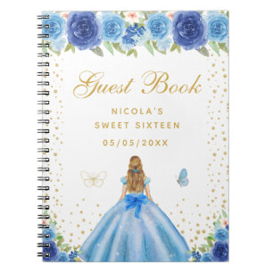 Blaue Florale Blondhaar-Prinzessin Sweet Sixteen Notizblock