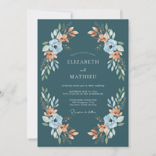 Blaue Florale Bogenhochzeit Einladung