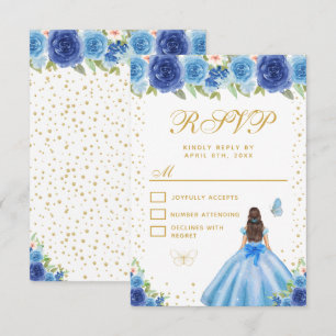 Blaue Florale Braunhaarige Haar Prinzessin Sweet S RSVP Karte