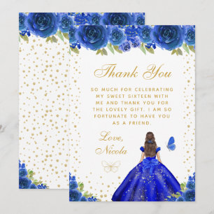 Blaue Florale Braunhaarige Haarprinzessin Sweet Si Dankeskarte
