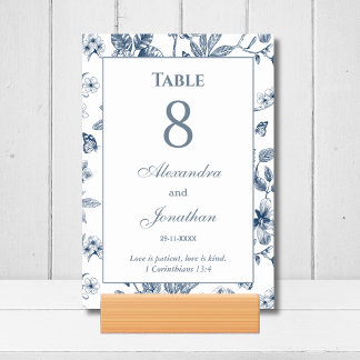 Blaue florale Chinoiserie-christliche Hochzeit Tischnummer