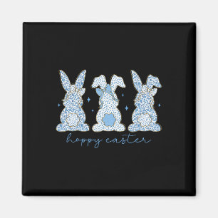 Blaue florale Chinoiserie Frohe Ostern Drei Häsche Magnet
