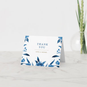 Blaue florale Chinoiserie-Hochzeits-Dankeskarten Dankeskarte