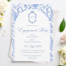 Blaue Florale Chinoiserie Monogramm Verlobungsfeie